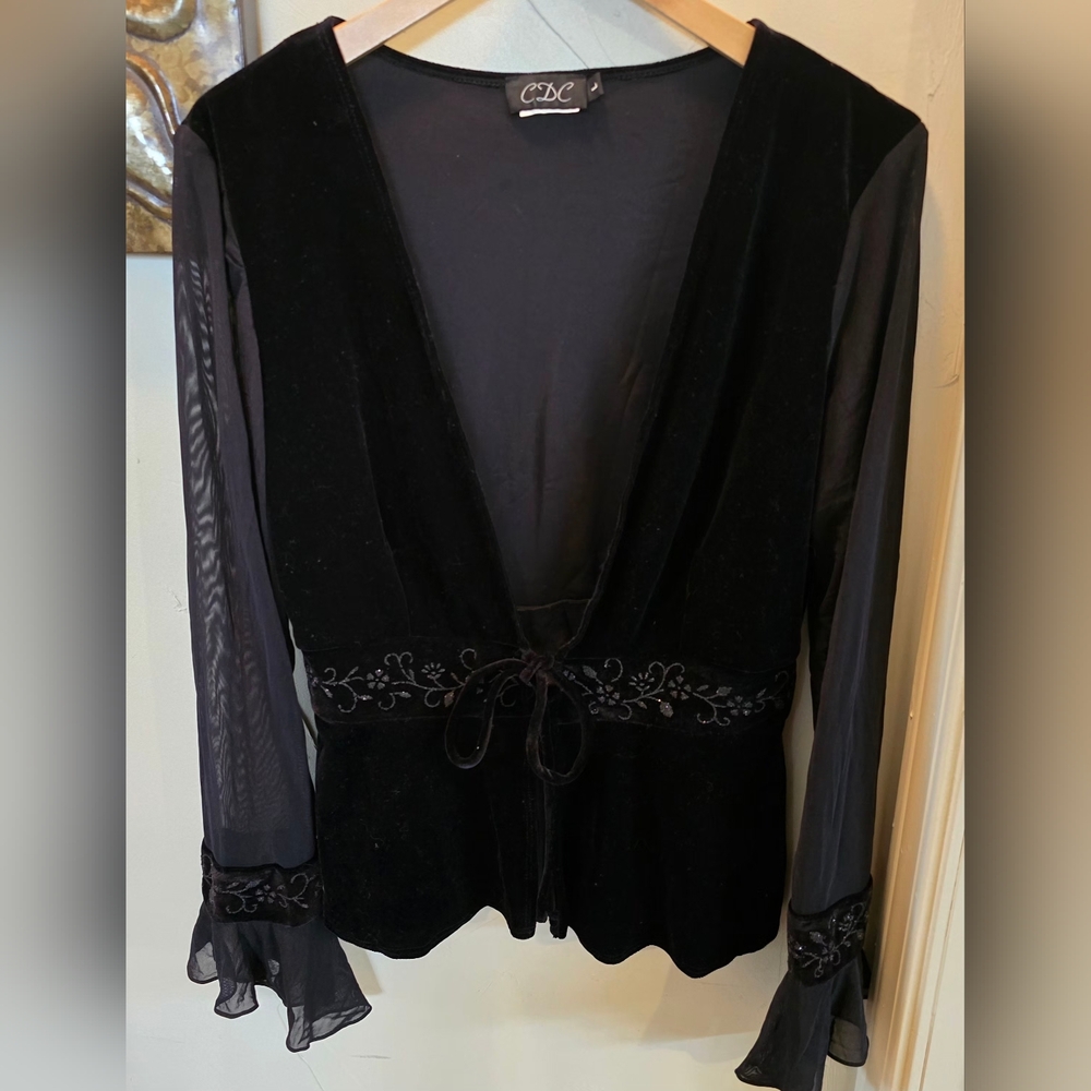 CDC Black Velvet Blazer with Sheer Sleeves  Large